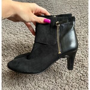 Black Ankle Boots Suede Leather Block Heel Pointed Toe Dressy